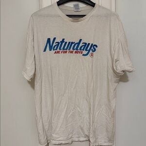 Barstool Naturdays White T-Shirt with Blue and Red Graphic